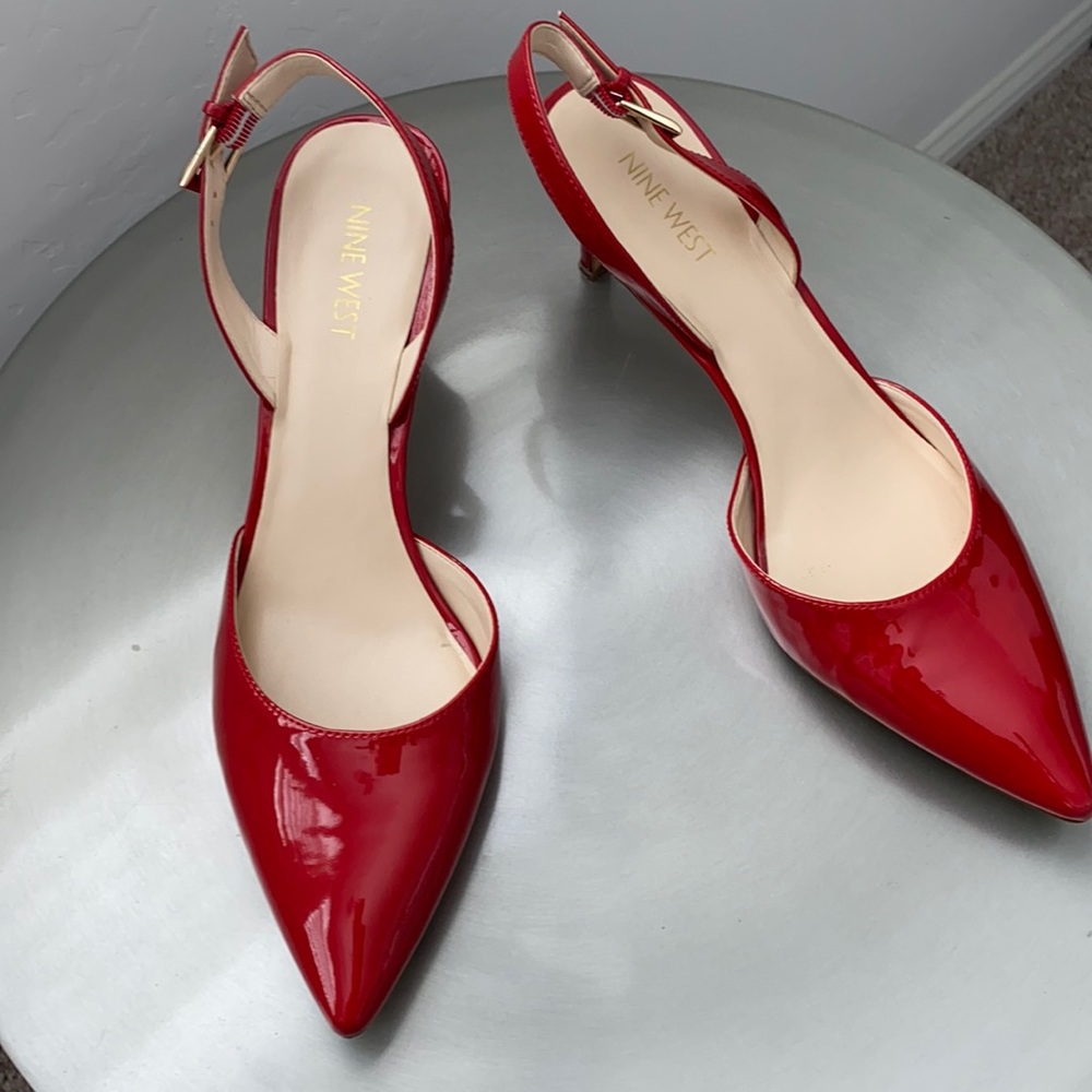 Beautiful red patent leather sling back pumps